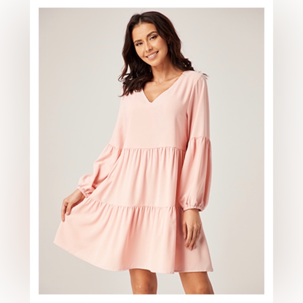 Amazon Blush Pink Long Sleeve Midi Dress